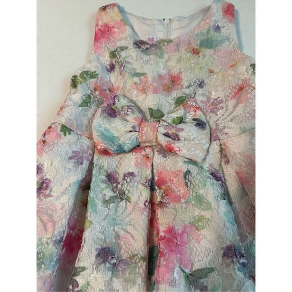 Bonnie Jean Girls' Floral Bow Lace Dress Size 3T - Picture 3 of 6